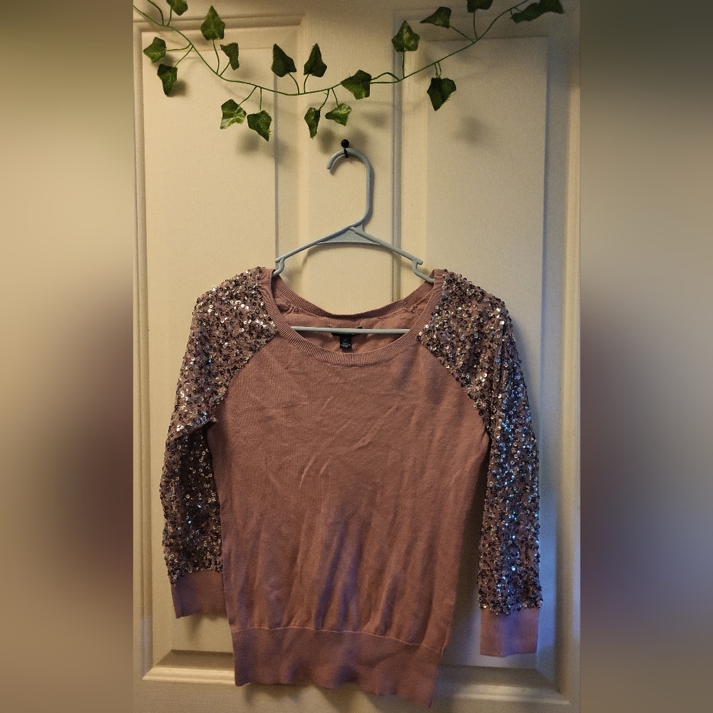 American Eagle Outfitters Pink Top with Sequence Design on Arms